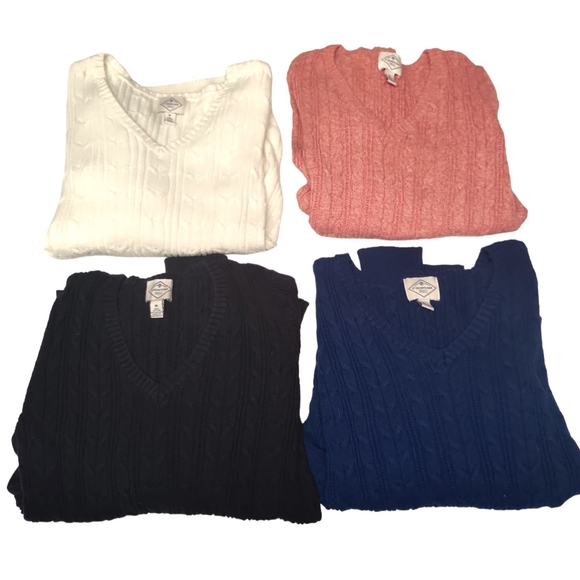 lot of 4 ST. JOHNS BAY V- Neck Cable knit Sweaters Sz.. Medium - Picture 1 of 5
